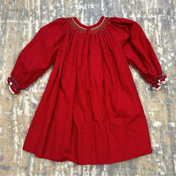 Vintage Handmade Christmas Smocked Long Dress size 5 - Picture 2 of 9